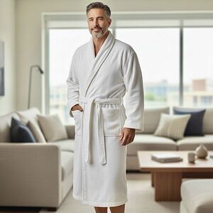 Enchante Home Luxury Bath Robe 100% Turkish Cotton Cream White Unisex OSFA